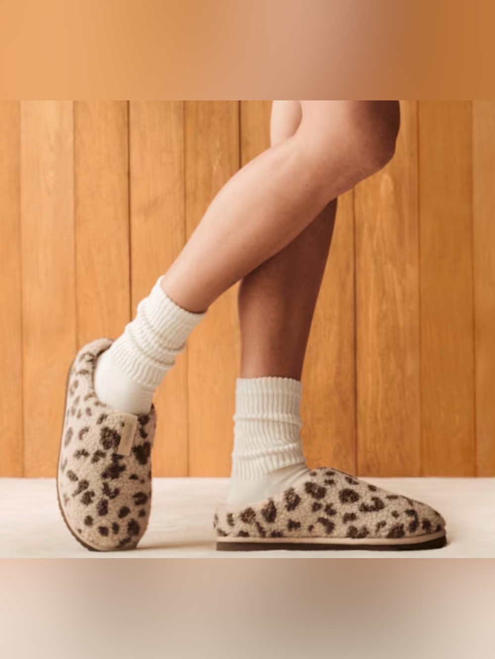Bombas Women's Plush Sunday Slipper- Color: Feather Beige Leopard - - Picture 2 of 4
